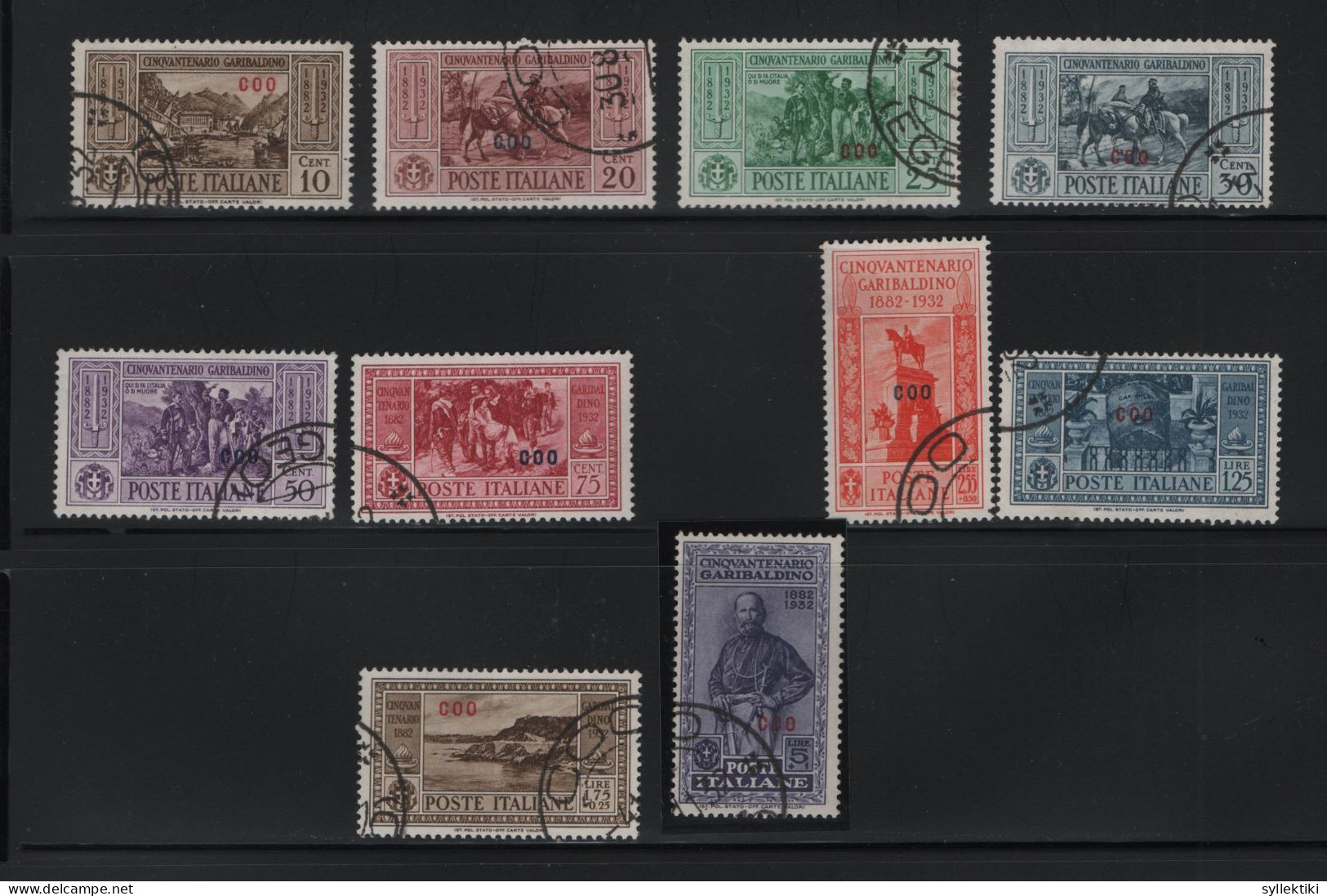 GREECE 1932 DODECANESE GARIBALDI ISSUE PATMO OVERPRINT COMPLETE SET USD STAMPS   HELLAS No 108XI - 117XI AND VALUE EURO - Dodecaneso