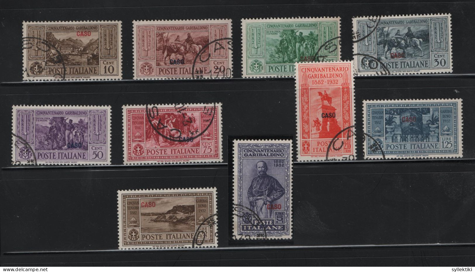 GREECE 1932 DODECANESE GARIBALDI ISSUE CASO OVERPRINT COMPLETE SET USED STAMPS   HELLAS No 108V - 117V AND VALUE EURO 30 - Dodecaneso