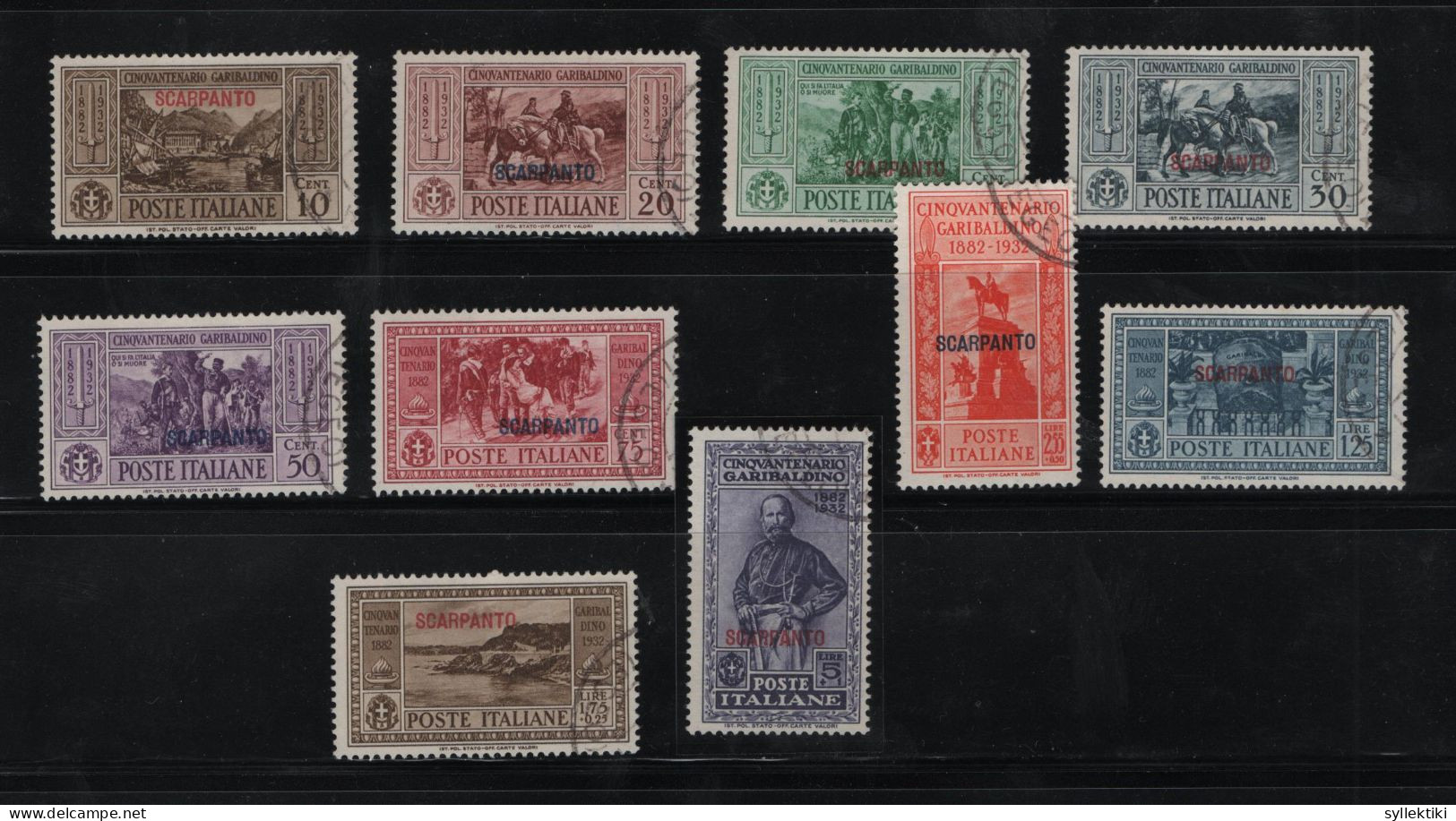 GREECE 1932 DODECANESE GARIBALDI ISSUE SCARPANTO OVERPRINT COMPLETE SET USED STAMPS   HELLAS No 108IV - 117IV AND VALUE - Dodekanisos