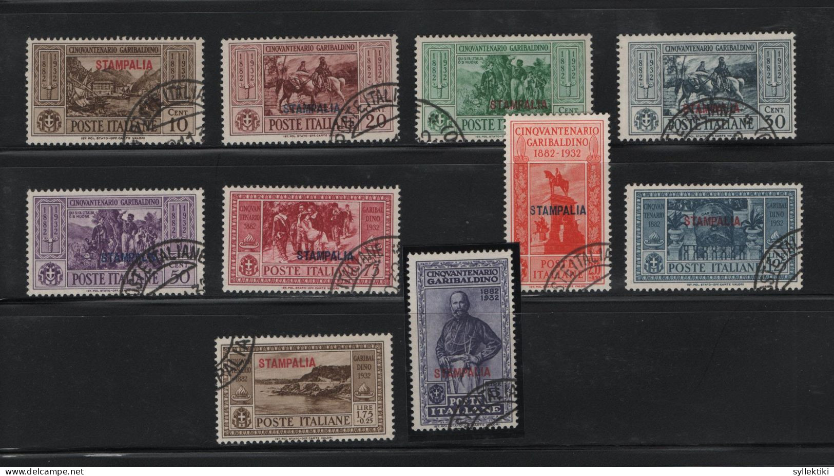 GREECE 1932 DODECANESE GARIBALDI ISSUE STAMPALIA OVERPRINT COMPLETE SET USED STAMPS   HELLAS No 108I - 117I AND VALUE E - Dodecaneso