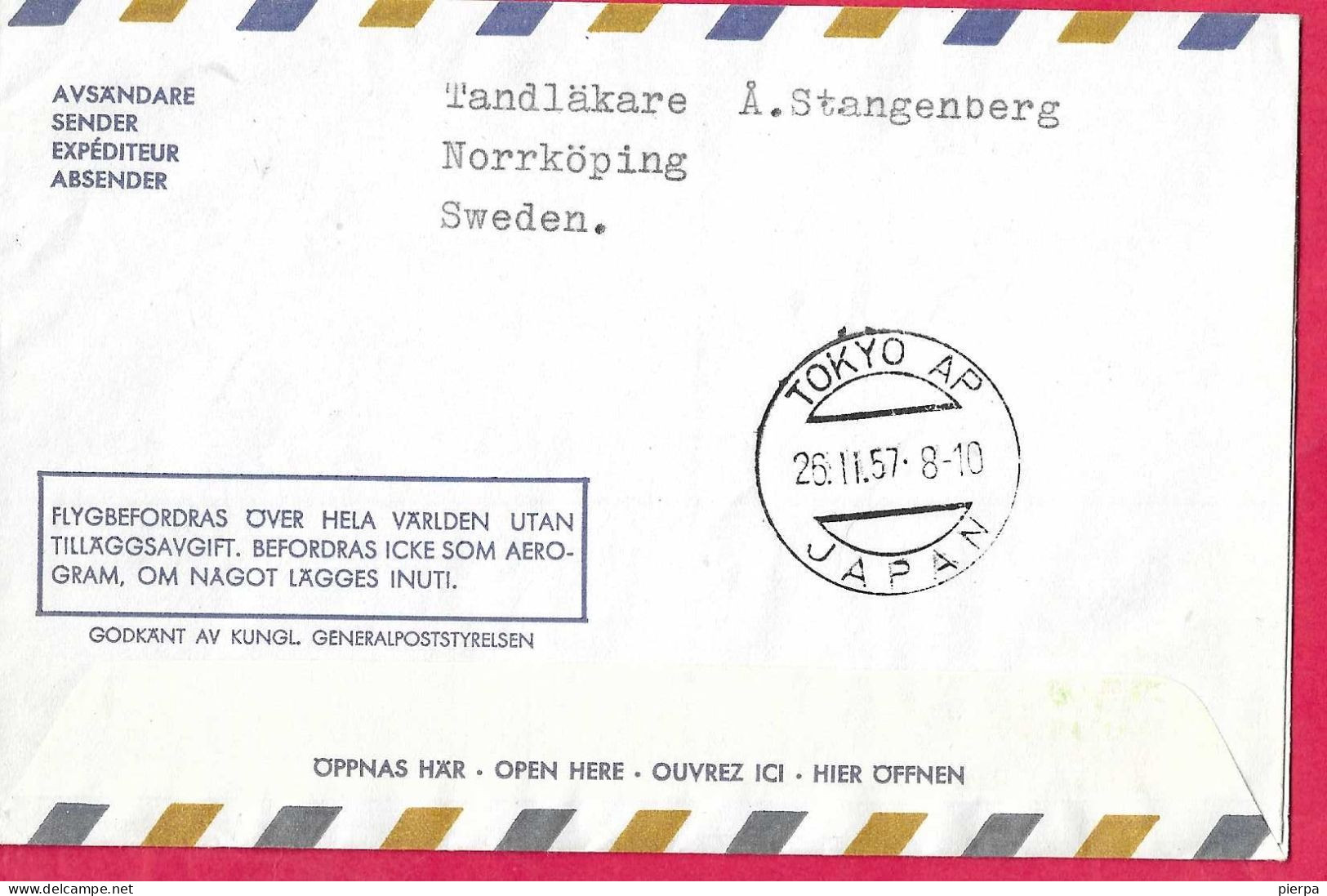 SVERIGE - FIRST REGULAR VIA NORTH POLE FLIGHT SAS FROM STOCKHOLM TO TOKYO *24.2.1957* ON AEROGRAM - Covers & Documents