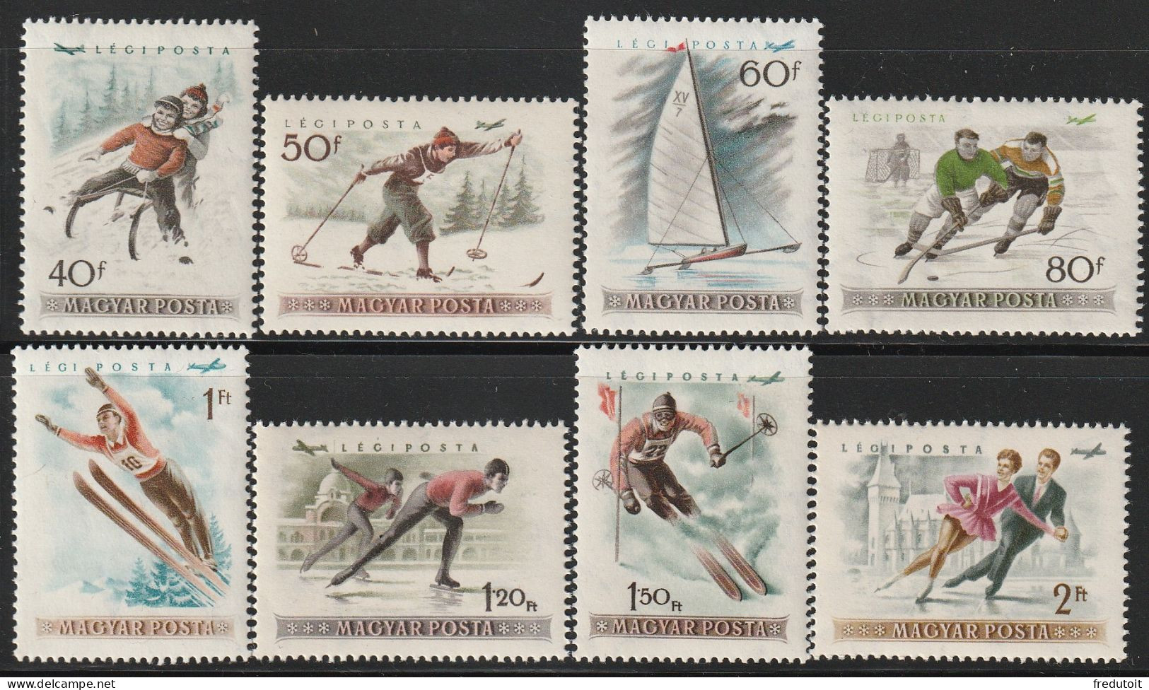 HONGRIE - Poste Aérienne N°181/8 ** (1955) Patinage Sur Glace - Ungebraucht