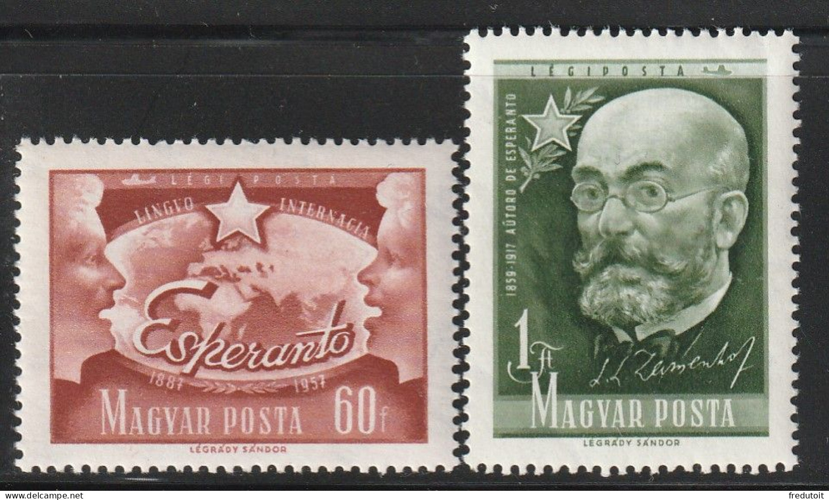 HONGRIE - Poste Aérienne N°192/3 ** (1957) Esperanto - Neufs