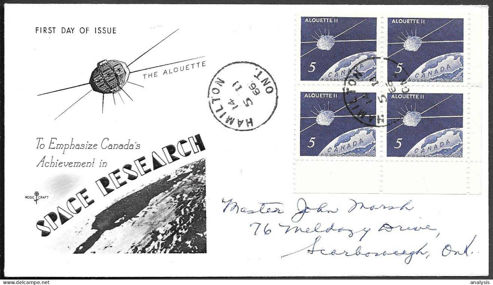 Canada Space Cover 1966. Satellite "Alouette 2" - North  America