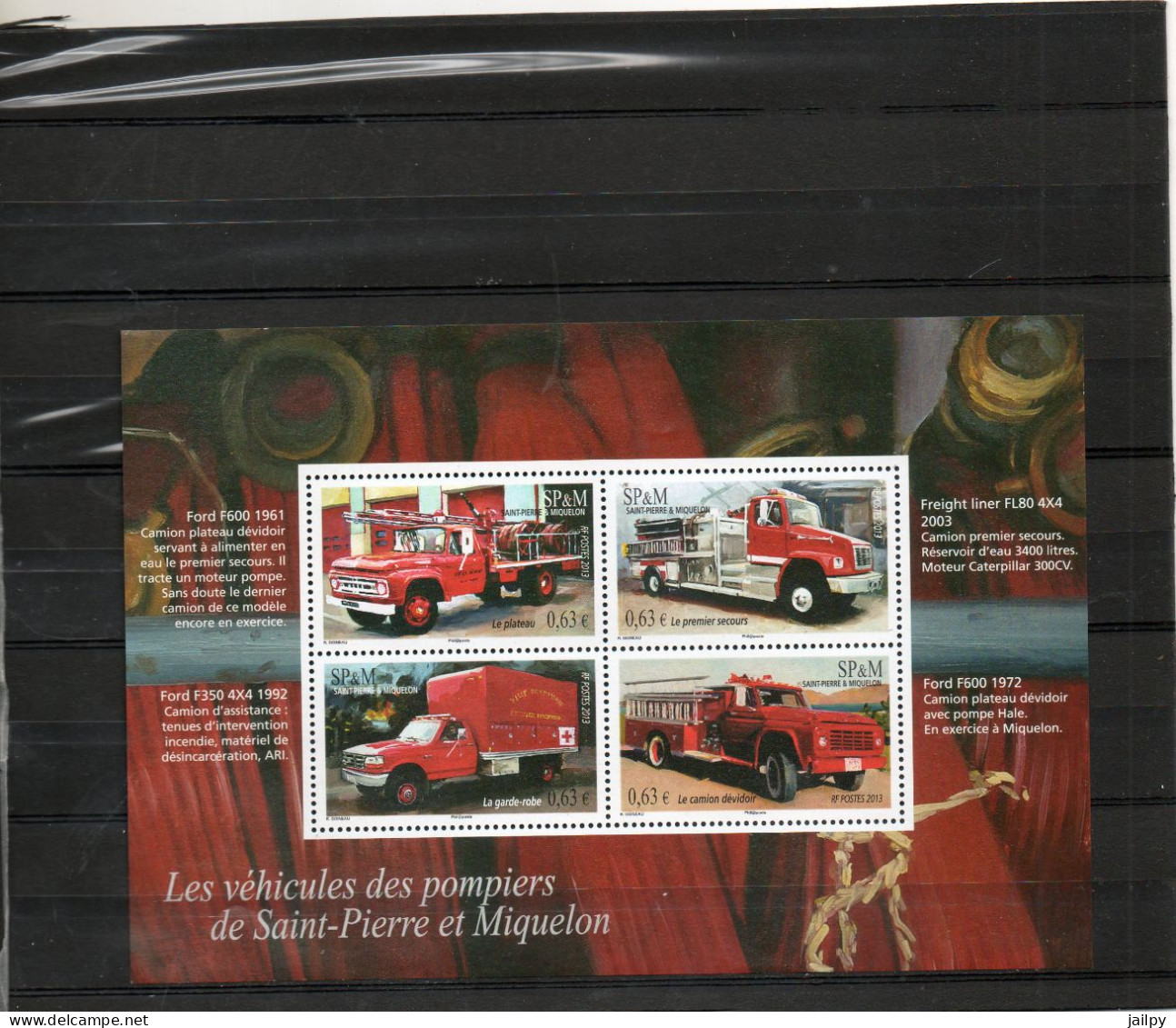 SAINT PIERRE ET MIQUELON     Feuillet 4 Timbres 0,63 €  2013  F 1078   Véhicules De Pompiers   Neuf Sans Charnière - Blocchi & Foglietti