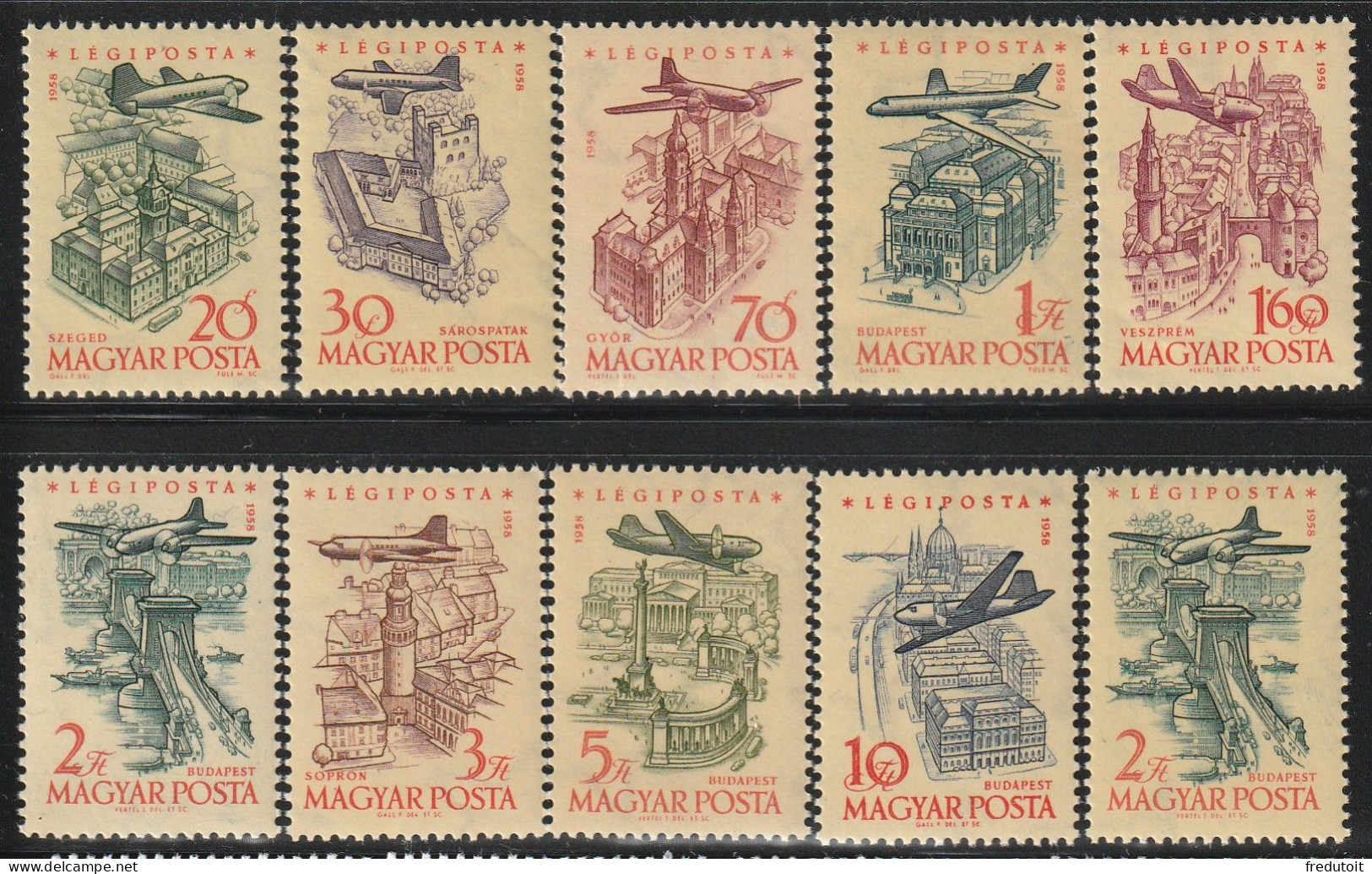 HONGRIE - Poste Aérienne N°213/22 ** (1958-59) Avions - Ungebraucht