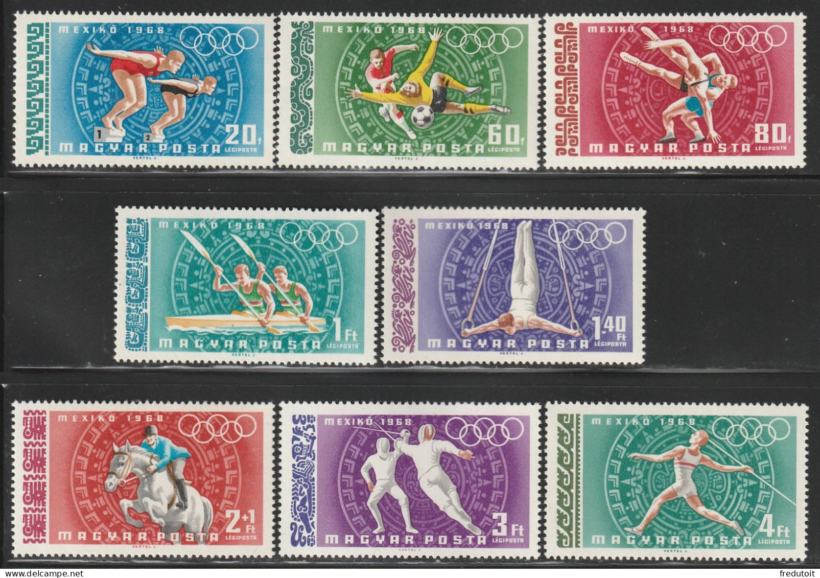 HONGRIE - Poste Aérienne N°301/8 ** (1968) Jeux Olympiques De Mexico - Ungebraucht