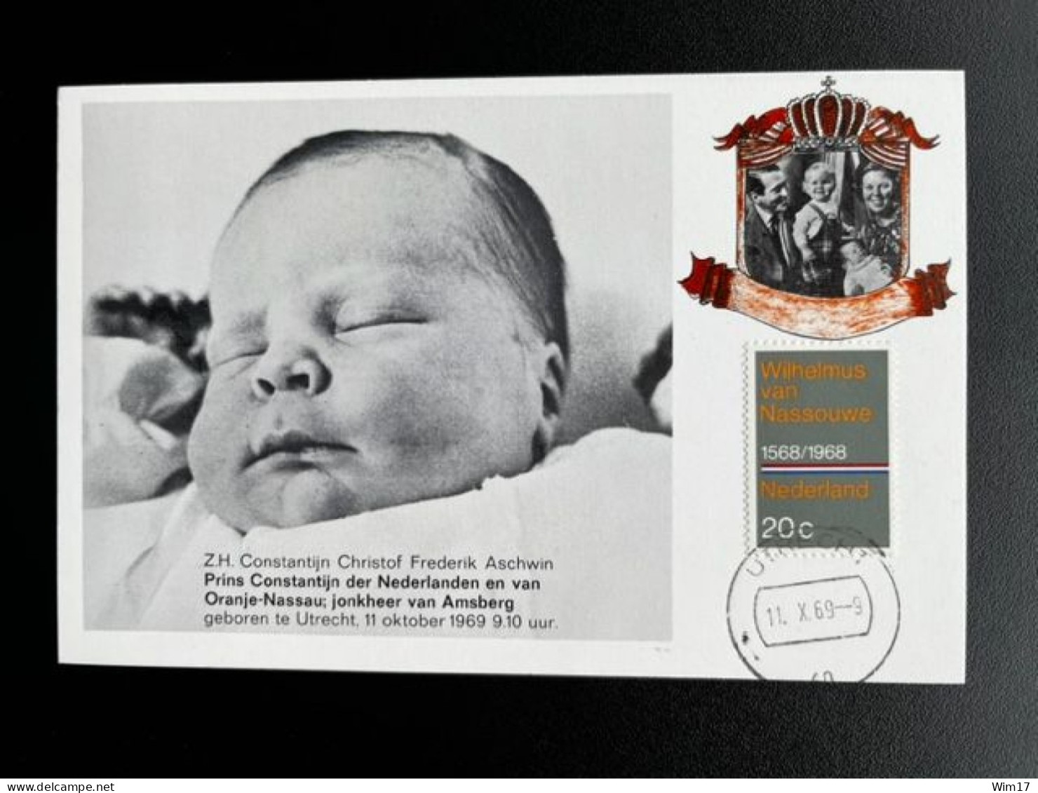 NETHERLANDS 1969 BIRTH OF PRINCE CONSTANTIJN 11-10-1969 MAXIMUM CARD NEDERLAND - Cartoline Maximum
