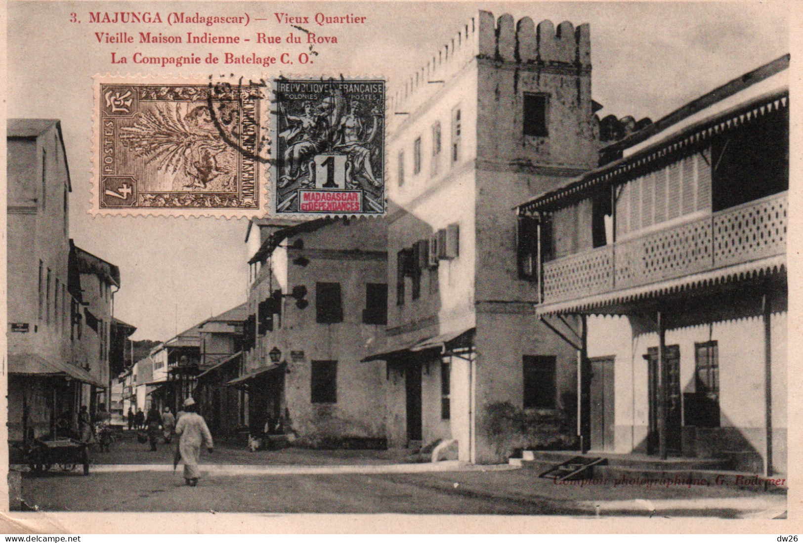 Madagascar: Majunga, Vieux Quartier, Vieille Maison Indienne Rue Du Rova, Compagnie De Batelage - Carte N° 3 - Madagascar