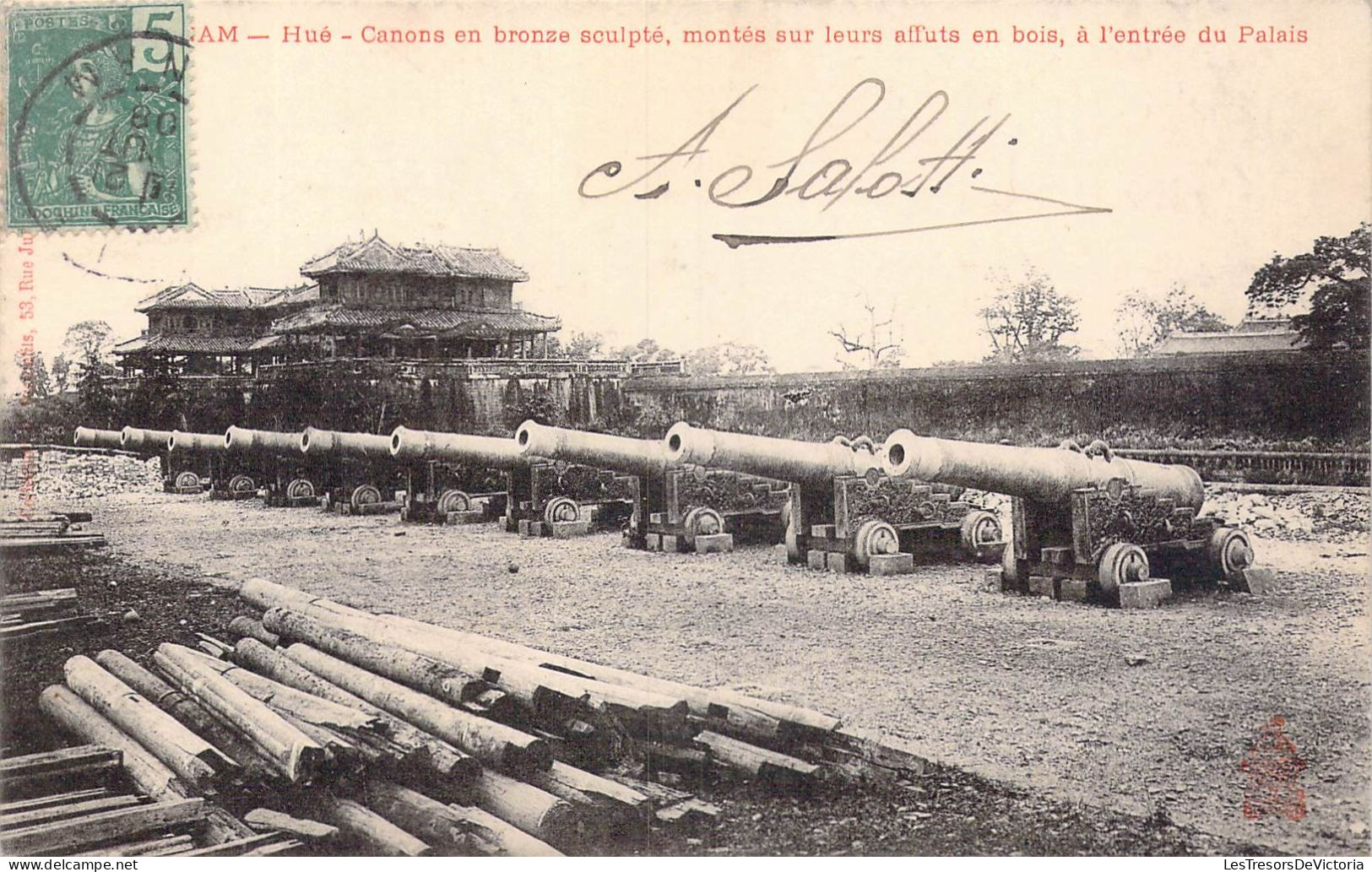 Viêt-Nam - Annam - Hué - Canons En Bronze Sculpté, Montés Sur Leurs Affuts En Bois, à.. - Carte Postale Ancienne - Vietnam