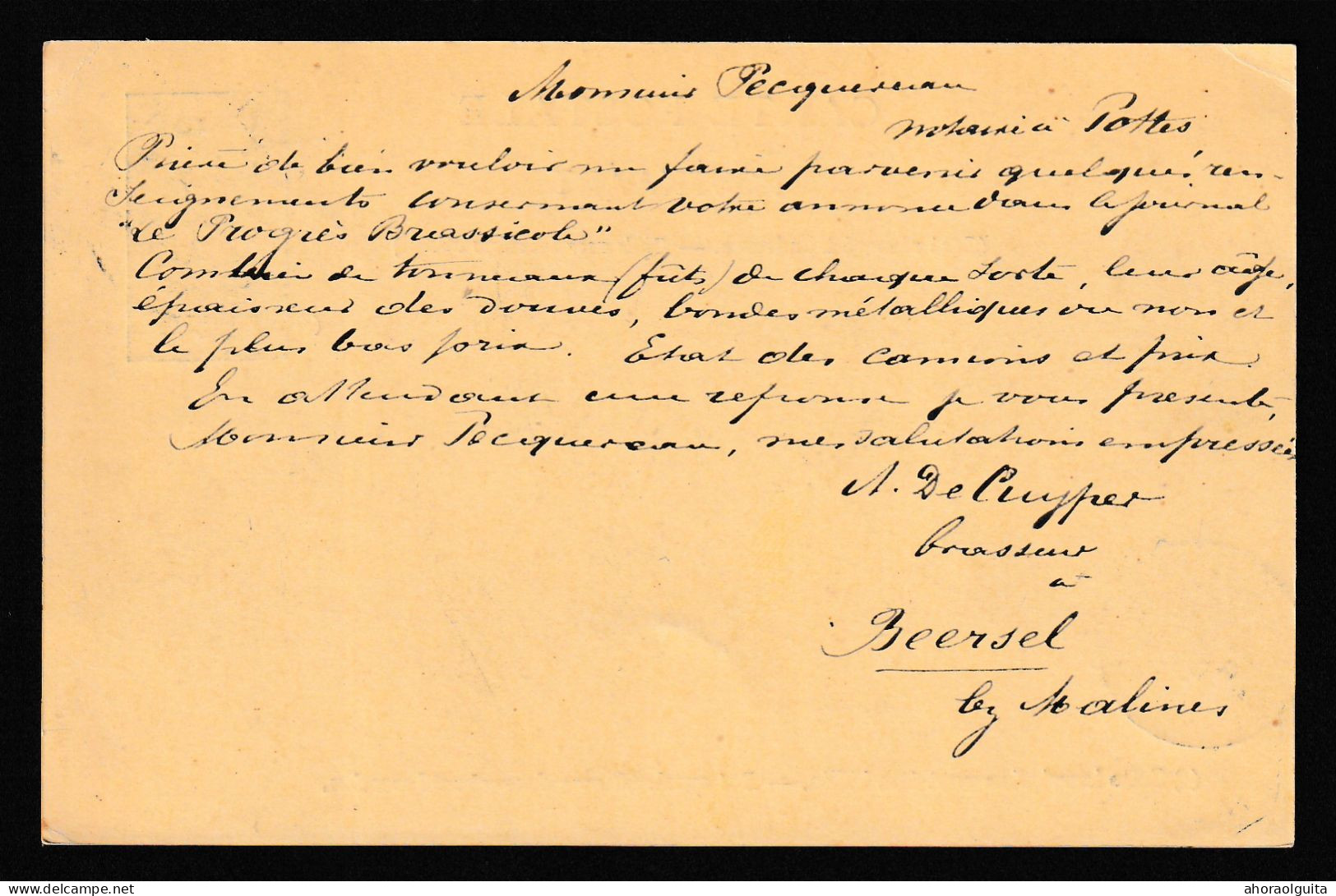 DDEE 524 - Entier Postal Armoiries HEYST OP DEN BERG 1897 Vers CELLES - Signé De Cuyper , Brasseur à BEERSEL Lez MALINES - Birre