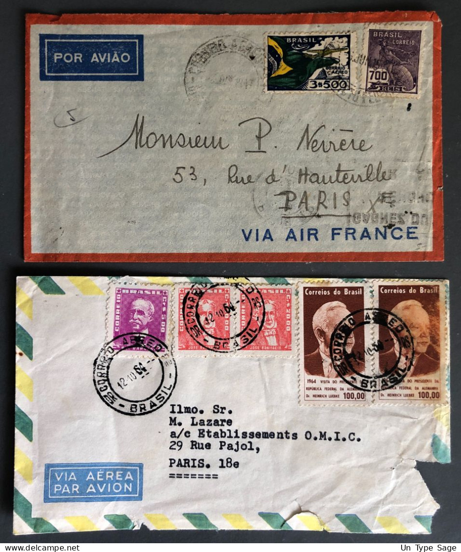 Brésil, Lot De 2 Enveloppes Pour La France - (A1199) - Briefe U. Dokumente