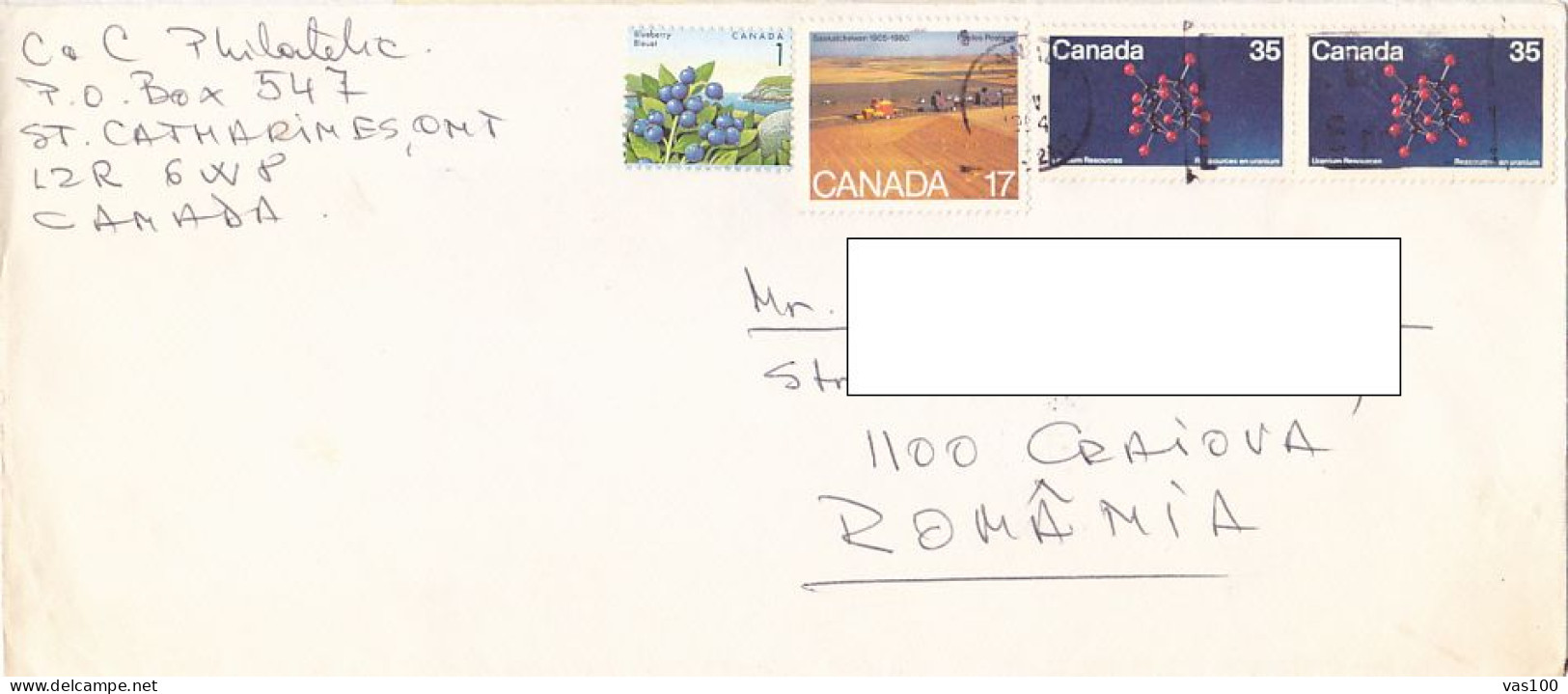 BLUEBERRY, AGRICULTURE, URANIUM RESOURCES, STAMPS ON COVER, 1994, CANADA - Covers & Documents