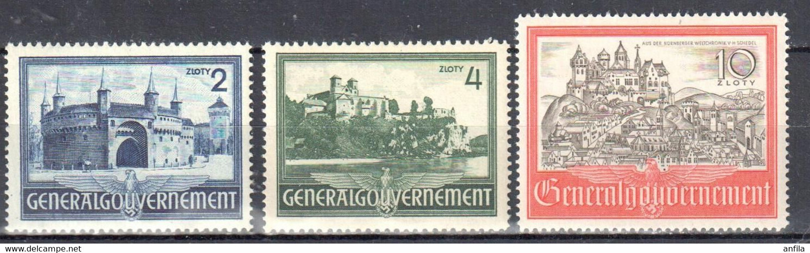 Poland Generalgouvernement 1941 - Buildings  - Mi.63-65 - MNH(**) - Gouvernement Général