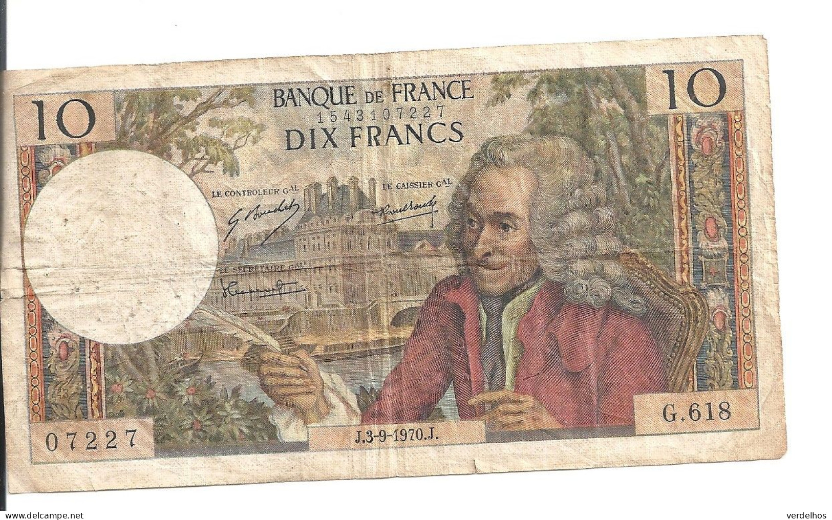 FRANCE 10 FRANCS 1970 VG+ P 147 C - 10 F 1963-1973 ''Voltaire''