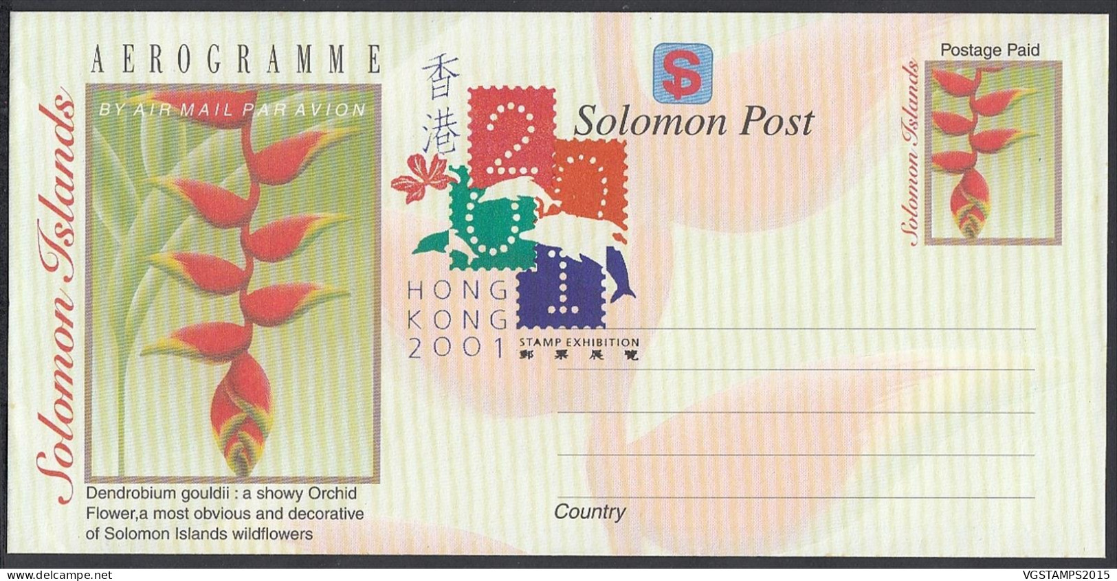îles Salomon 2000 - Entier Postal Sur Aérogramme. Expo Hong Kong .Theme: "Orchidée"-"Cascades" ...  (VG) DC-11883 - Salomon
