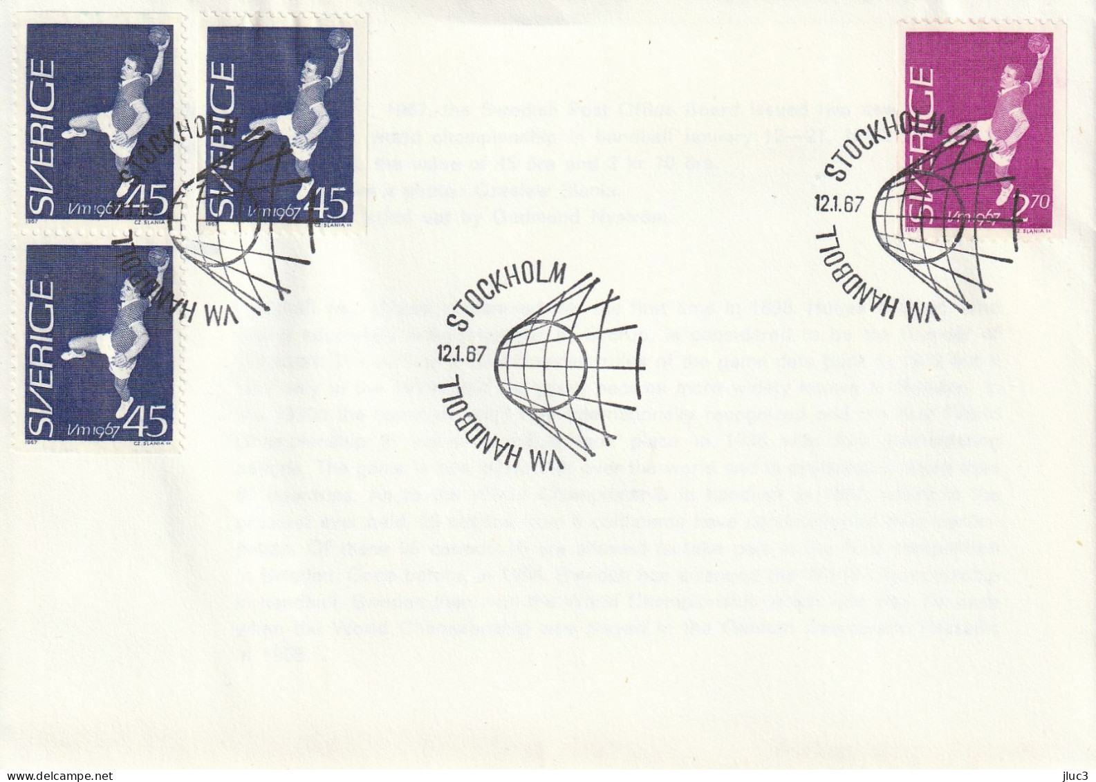 ZSueFdc-D012 - SUEDE  1967  --  La  Superbe  ENVELOPPE  FDC  'PREMIER  JOUR'  Du  12-01-1967  --  SPORT  :  Handball - Hand-Ball