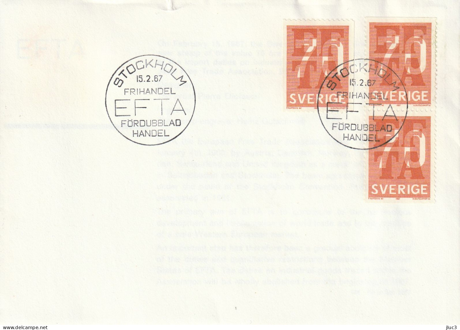 ZSueFdc-D013 - SUEDE 1967 - La Superbe ENVELOPPE  FDC  'PREMIER JOUR'  Du 15-02-1967 - AELE Association De Libre-échange - Brieven En Documenten