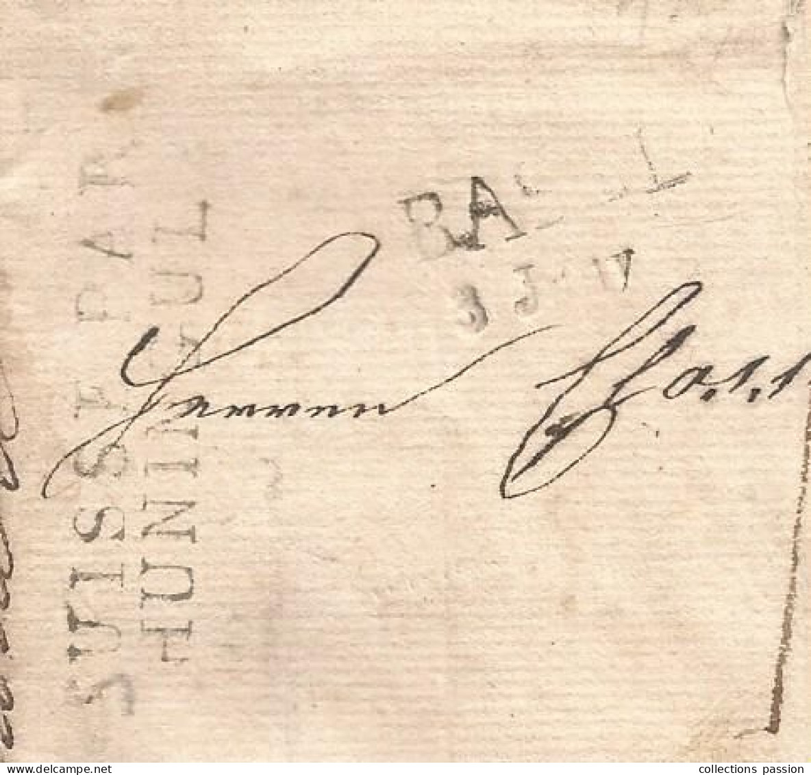 Lettre, SUISSE, Préphilatélie XIX E Siècle, 1819, BASEL, SUISSE PAR HUNINGUE, 3 Scans - ...-1845 Prephilately