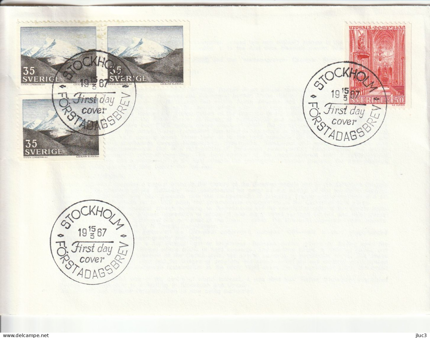 ZSueFdc-D015 - SUEDE 1967 - La Superbe  ENVELOPPE  FDC  'PREMIER JOUR'  Du 15-03-1967 - MONTAGNE Et CATHÉDRALE D’UPPSALA - Cartas & Documentos