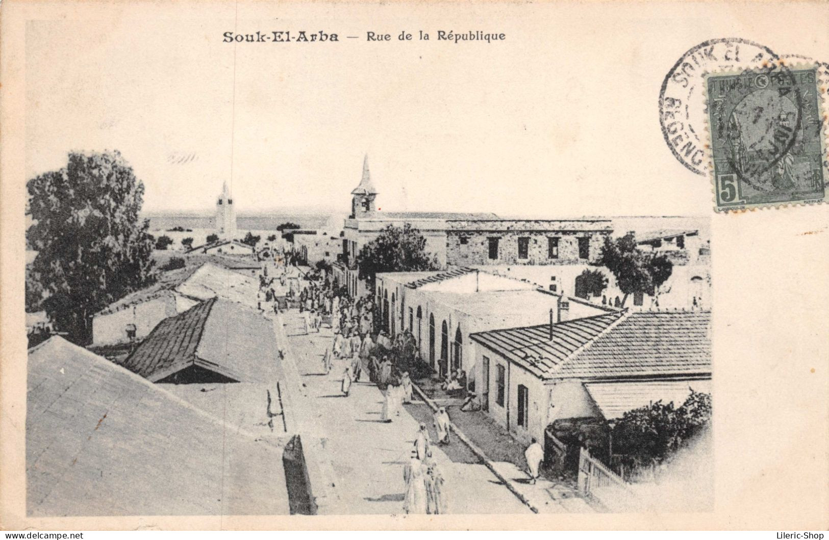TUNISIE - Souk-El-Arba - Rue De La République- Cpa Dos Simple 1905 - Tunisia