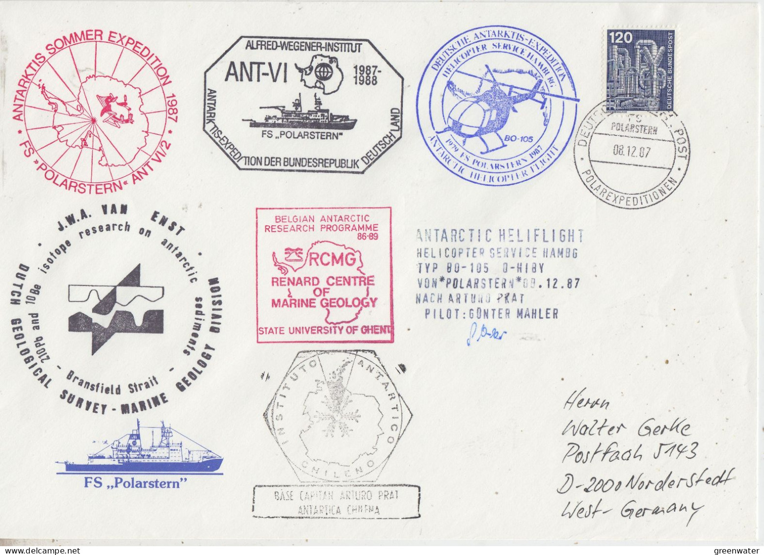 Germany Heli Flight From Polarstern To Arturo Prat 8.12.1987 Diff. Ca   Large Cover (ET197B) - Vuelos Polares