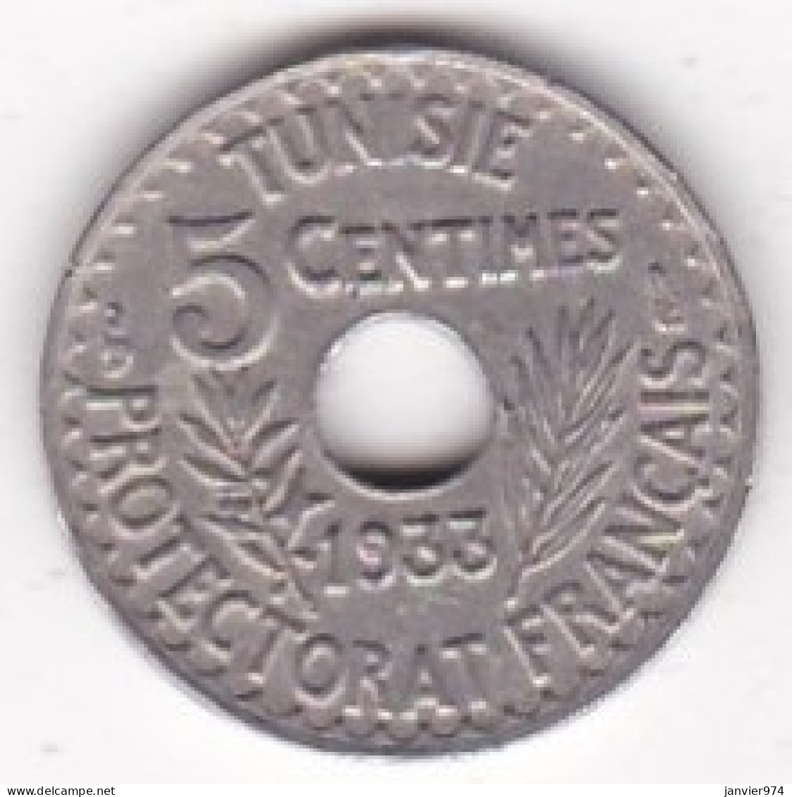 Protectorat Français 5 Centimes 1933 , Cupro Nickel, Petit Module, Lec# 92 - Tunisia