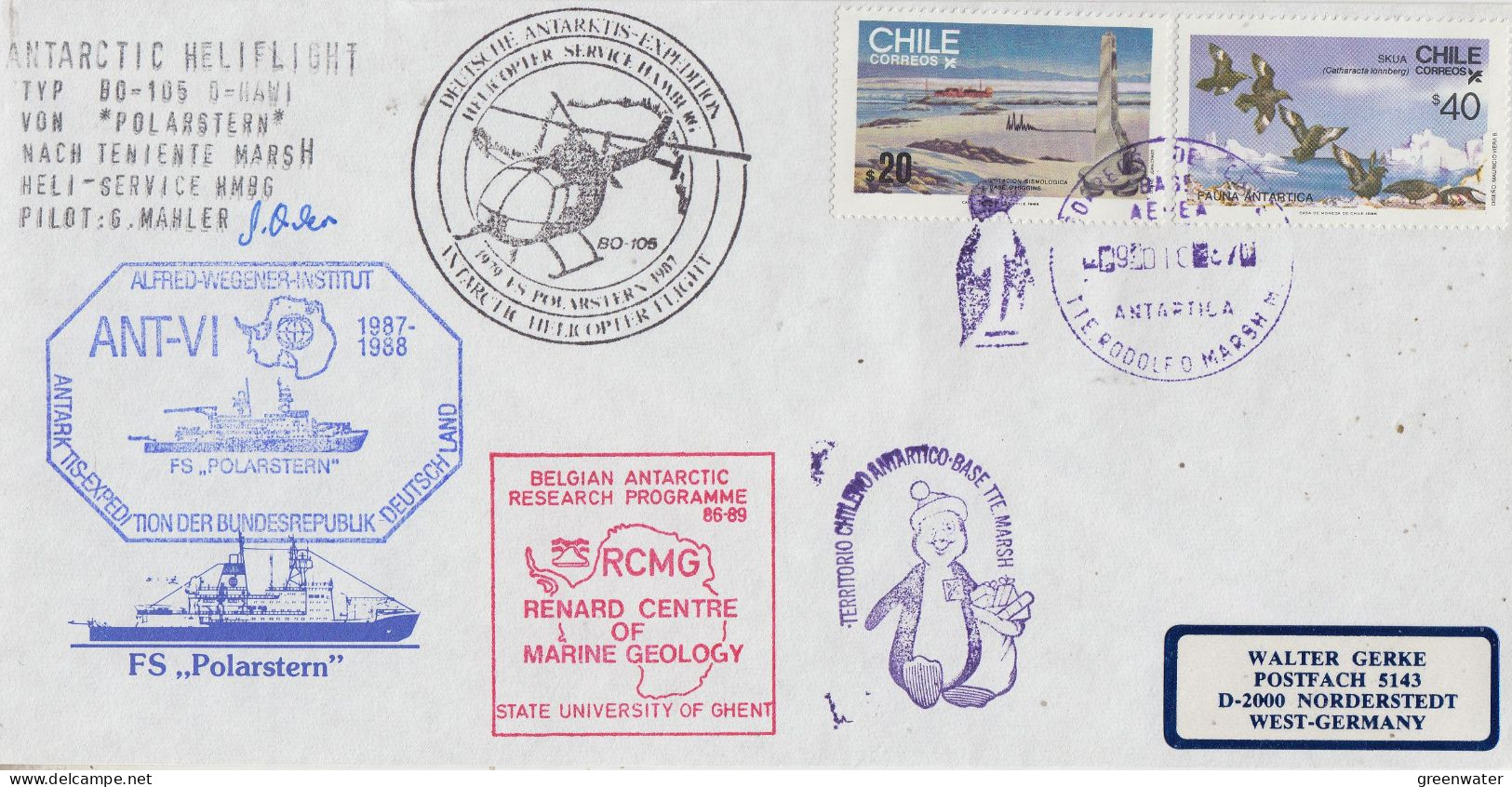 Chile Heli Flight From Polarstern To Teniente Marsh 9.12.1987 (ET199B) - Vols Polaires