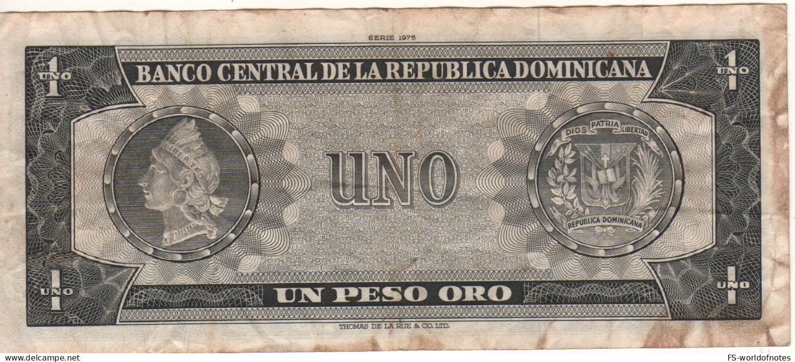 DOMINICAN   Republic  1  Peso Oro     P108a   Dated 1975 "Juan Pablo Duarte Y Díez + Liberty At Back" - Repubblica Dominicana
