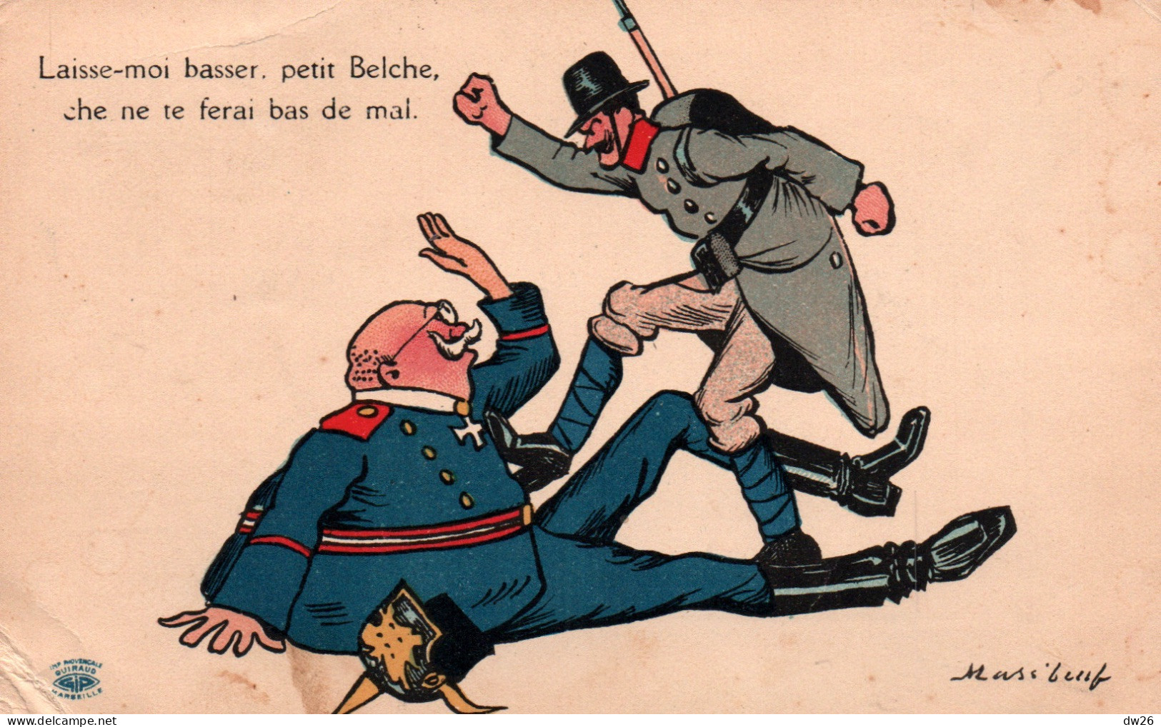 Illustration - Mass'Boeuf, Caricature Anti Allemande - Laisse-moi Passer, Petit Belche - Carte GIP - Mass'Boeuf