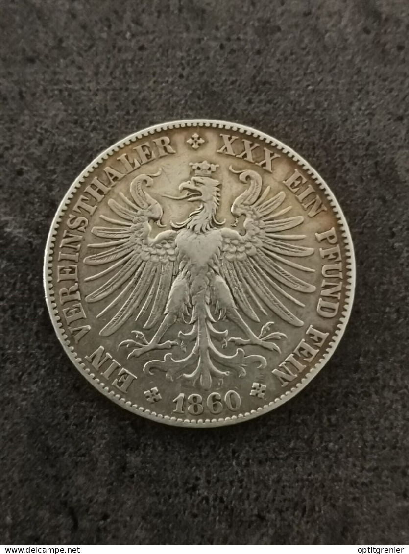 1 THALER ARGENT 1860 FRANCFORT FRANCOFURTIA ALLEMAGNE / GERMANY SILVER - Taler & Doppeltaler