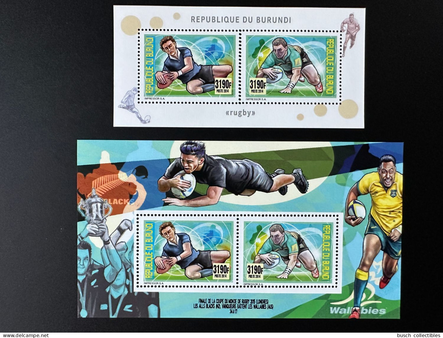 Burundi 2014 / 2015 Mi. 3487 - 3488 Bl. 508 - 509 Rugby World Cup London All Blacks - Rugby