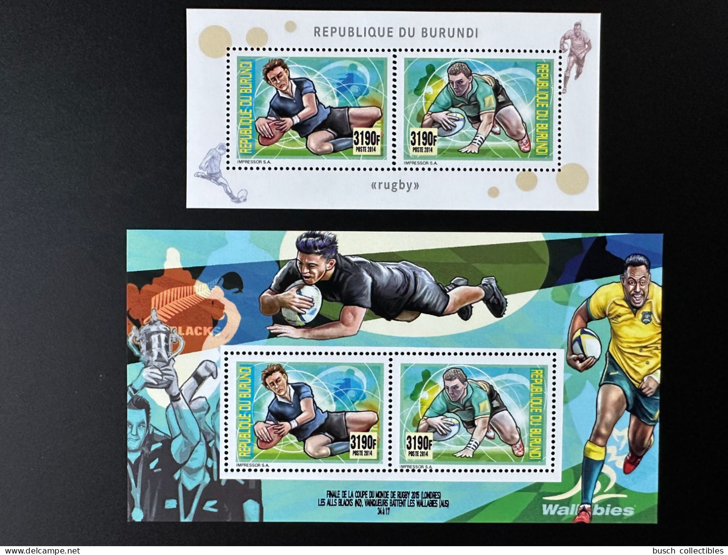 Burundi 2014 / 2015 Mi. 3487 - 3488 Bl. 508 - 509 Rugby World Cup London All Blacks - Unused Stamps