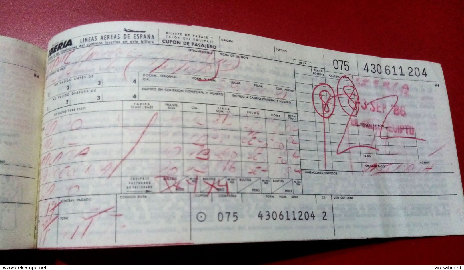 Iberia 1986,one Way TICKET -  Cairo. - Europa