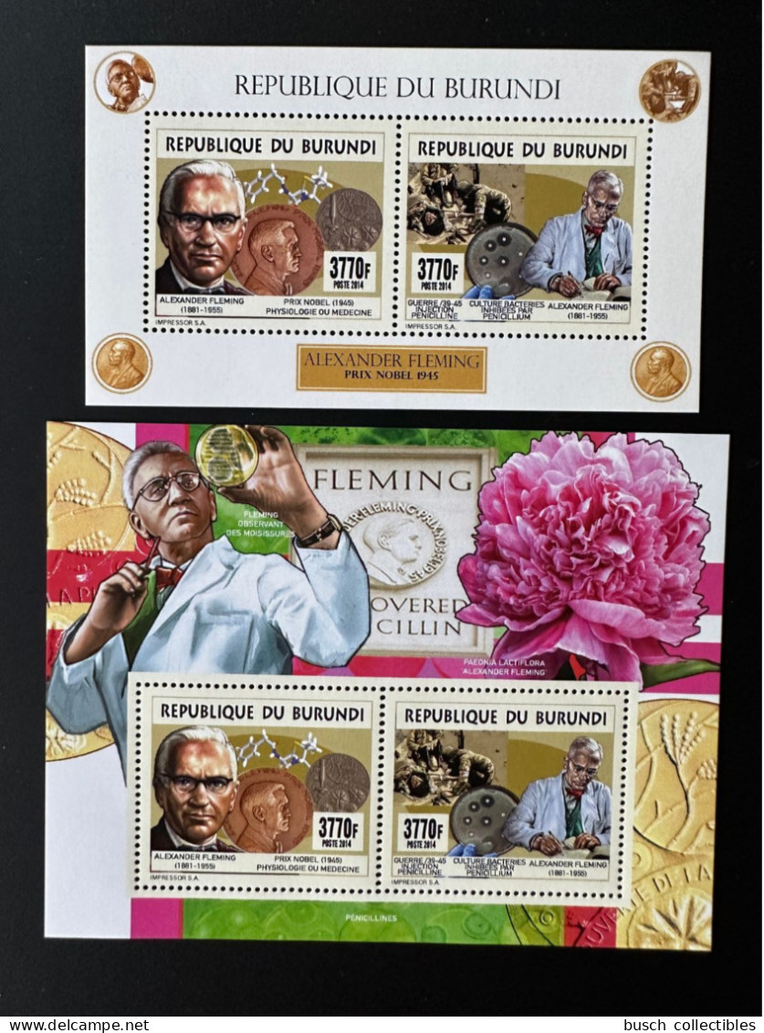 Burundi 2014 / 2015 Mi. 3530 - 3531 Bl. 527 - 528 Alexander Fleming Prix Nobel Prize Fleur Flower Coin Münzen Blume - Ungebraucht