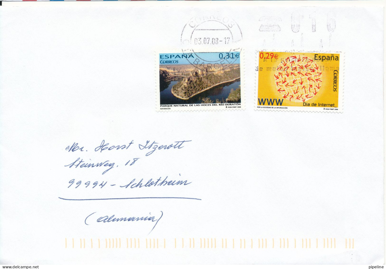 Spain Cover Sent To Germany 3-7-2008 Topic Stamps - Storia Postale