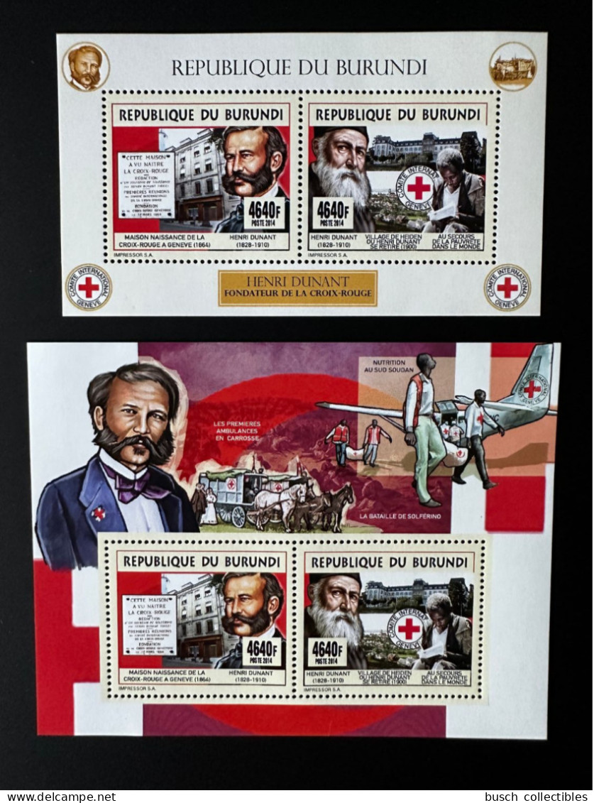Burundi 2014 / 2015 Mi. 3538 - 3539 Bl. 535 - 536 Henri Dunant Fondateur Croix-Rouge Red Cross Rotes Kreuz Airplane - Henry Dunant