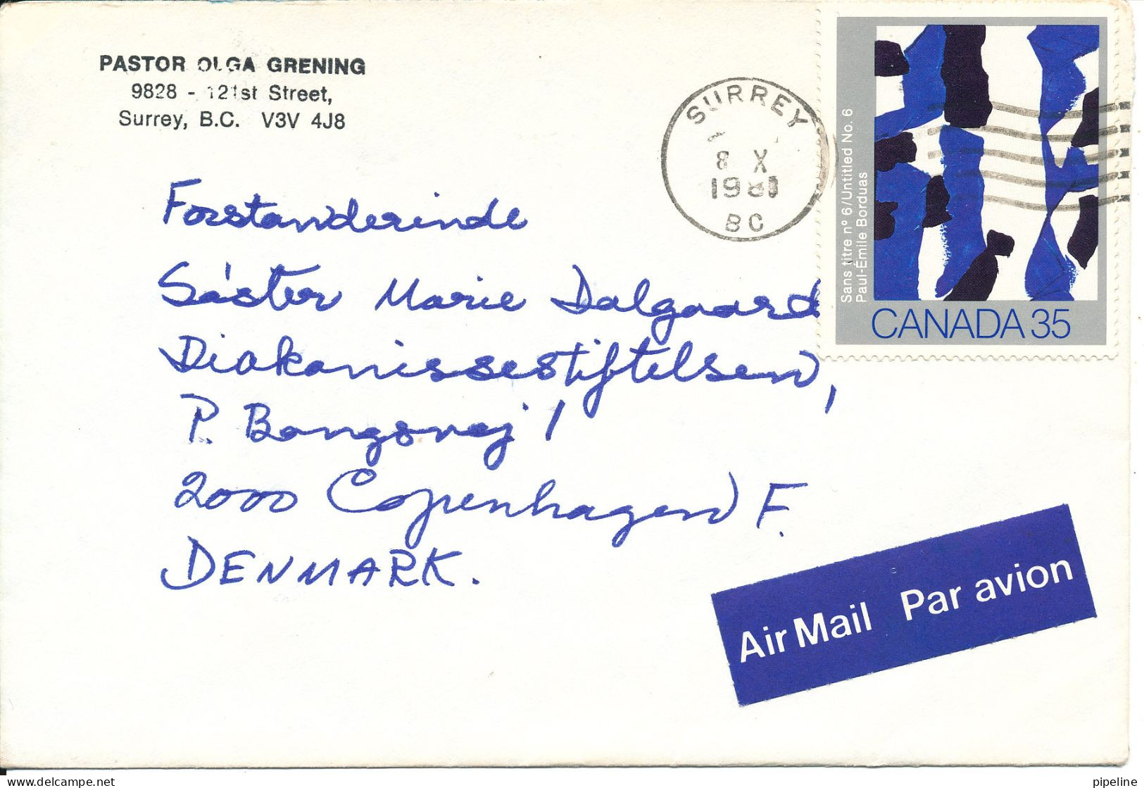 Canada Cover Sent To Denmark 8-10-1983 ?? Single Franked - Brieven En Documenten