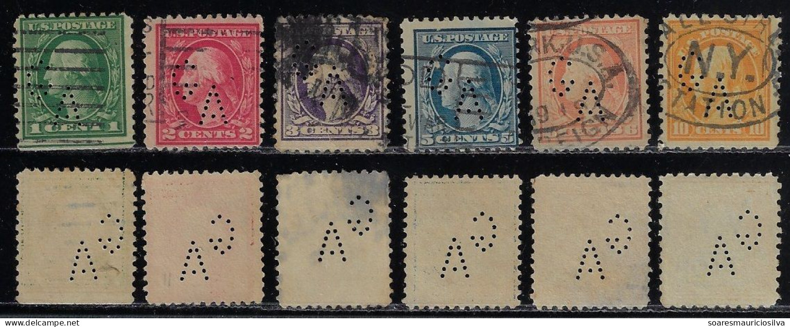 USA United States 1914/1922 6 Stamps With Perfin GA By G. Amsinck & Company From New York Lochung Perfore - Zähnungen (Perfins)