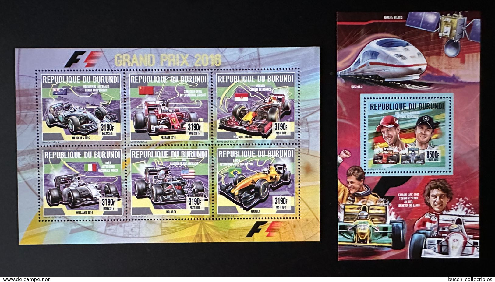 Burundi 2015 / 2016 Mi. 3591 - 3597 Bl. 580 F1 Formule 1 Formula One Formel Ferrari McLaren Senna Schumacher Train Space - Unused Stamps