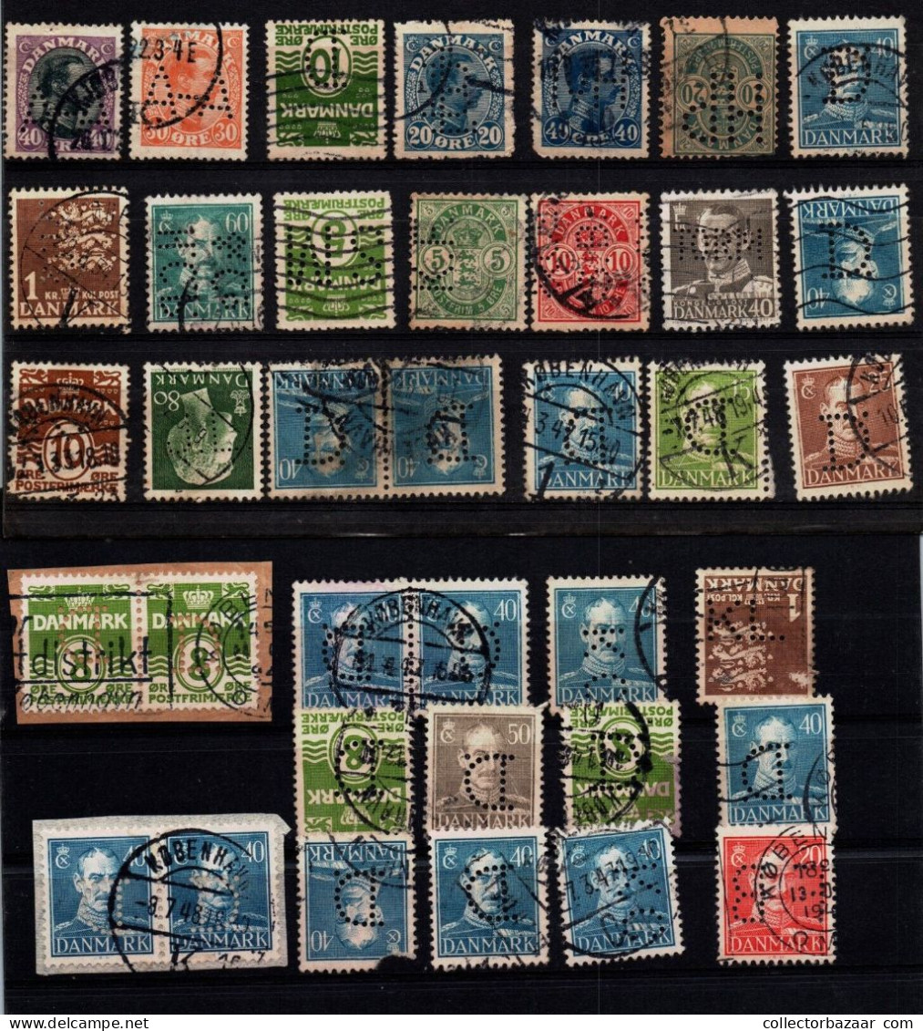 Denmark Nice Lot Of Perfin Stamps Very Old Interesting - Gebraucht