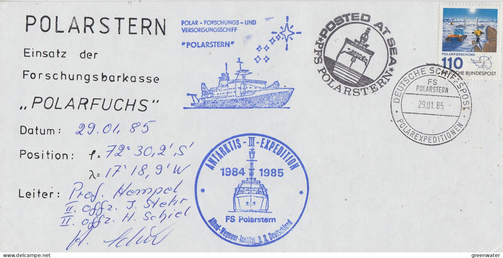 Germany Polarstern "Einsatz Der Forschungsbarkasse Polarfuchs"  29.01.1985  Signature (ET200) - Navires & Brise-glace