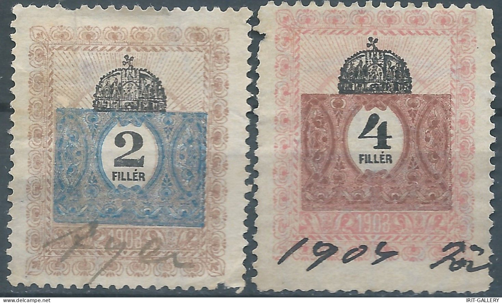 Hungary-MAGYAR,1903-1904 Revenue Tax Fiscal,2 & 4 FILLER,Used - Steuermarken