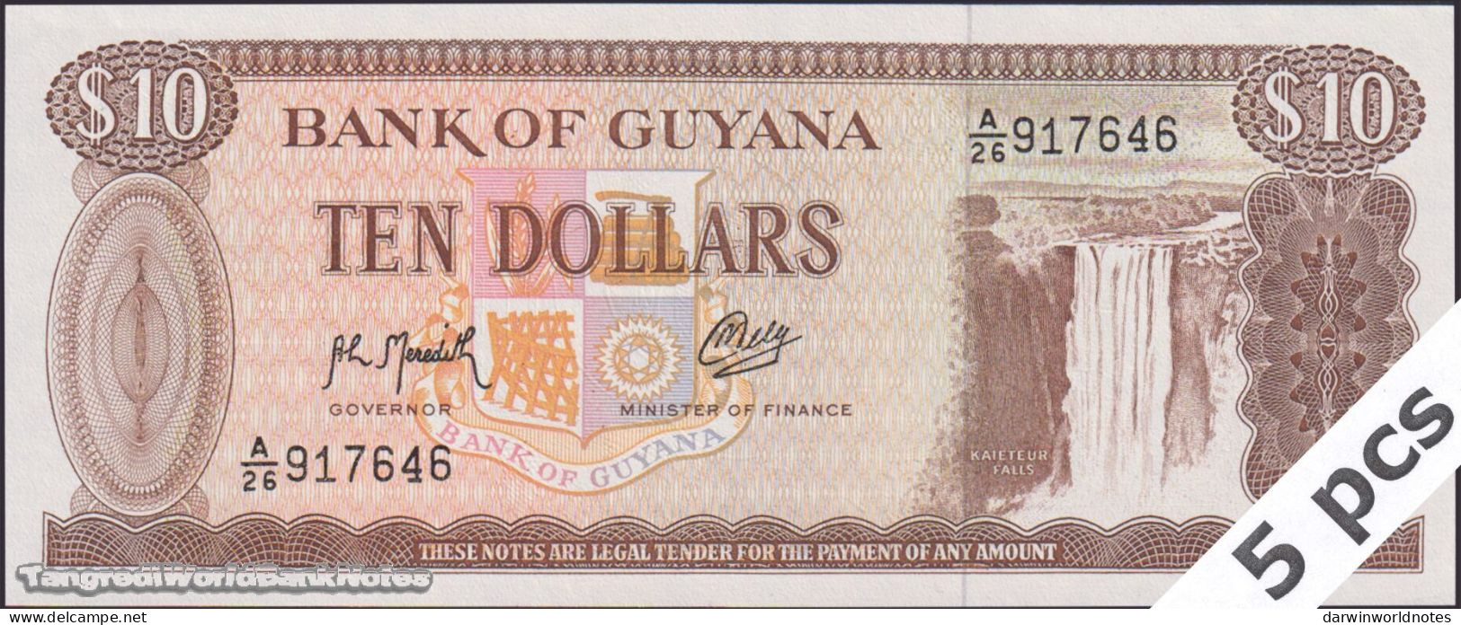 DWN - GUYANA P.23f - 10 Dollars ND (1966-1992) UNC - Various Prefixes - DEALERS LOT X 5 - Guyana