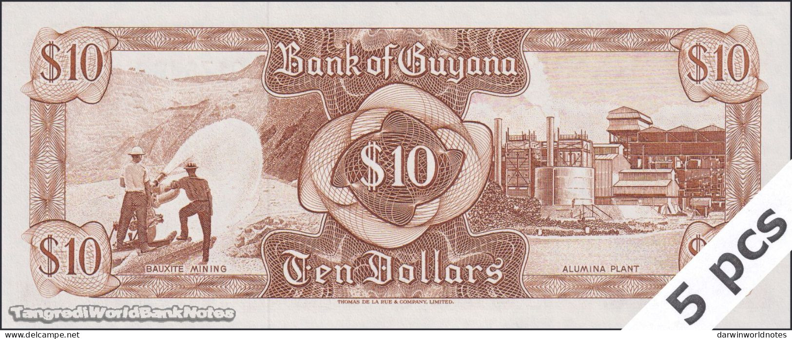 DWN - GUYANA P.23f - 10 Dollars ND (1966-1992) UNC - Various Prefixes - DEALERS LOT X 5 - Guyana