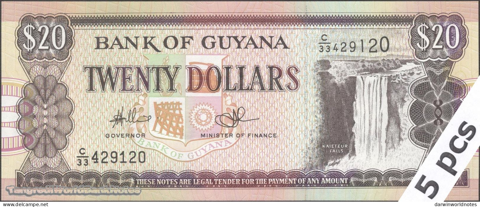 DWN - GUYANA P.30e1 - 20 Dollars ND (1966-2018) UNC - Various Prefixes - DEALERS LOT X 5 - Guyana