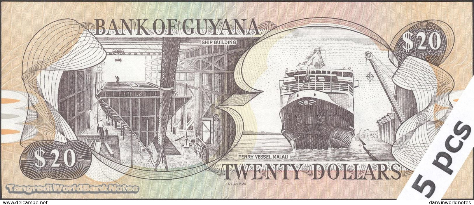 DWN - GUYANA P.30e1 - 20 Dollars ND (1966-2018) UNC - Various Prefixes - DEALERS LOT X 5 - Guyana