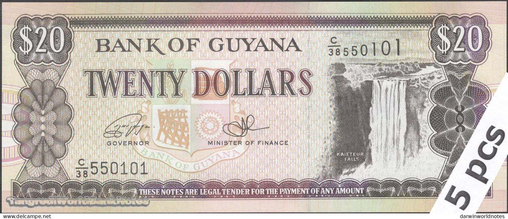 DWN - GUYANA P.30f - 20 Dollars ND (1966-2018) UNC - Various Prefixes - DEALERS LOT X 5 - Guyana