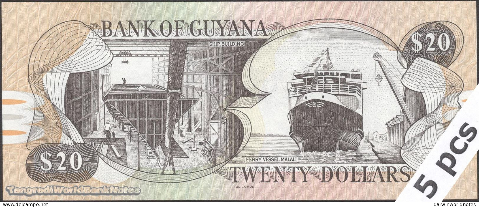 DWN - GUYANA P.30f - 20 Dollars ND (1966-2018) UNC - Various Prefixes - DEALERS LOT X 5 - Guyana