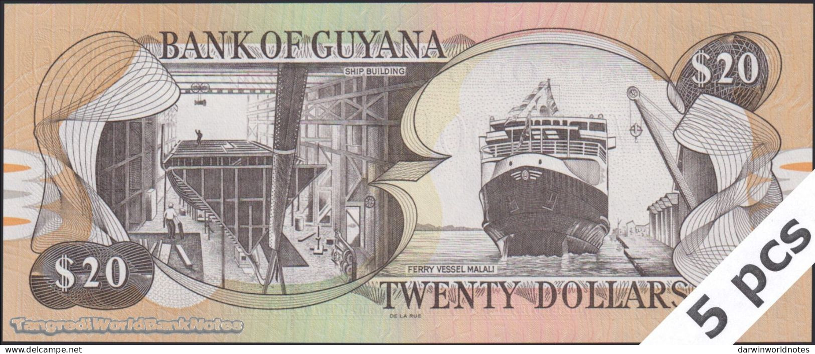 DWN - GUYANA P.30g - 20 Dollars ND (1966-2018) UNC - Various Prefixes - DEALERS LOT X 5 - Guyana